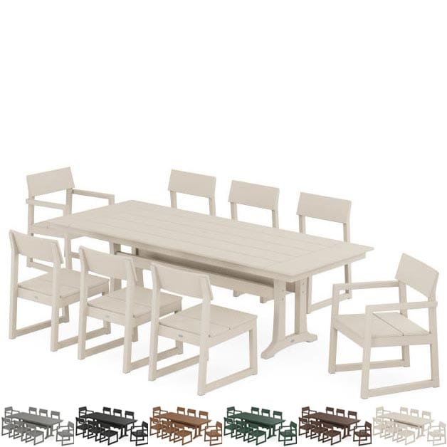 POLYWOOD® EDGE 9-Piece Farmhouse Dining Set with Trestle Legs - PWS1437-1 Dining Set POLYWOOD®