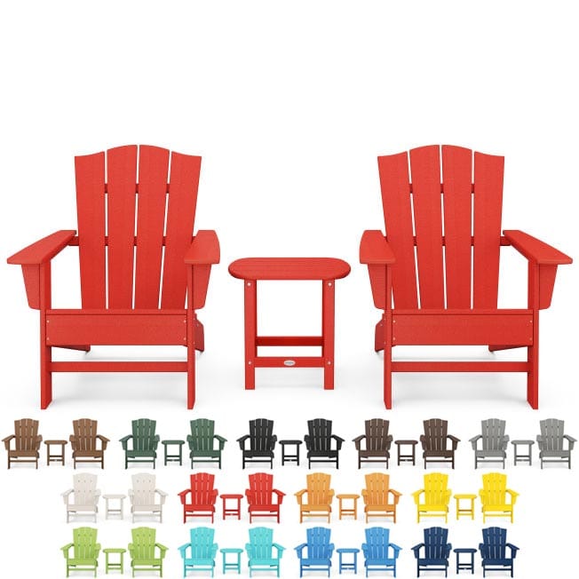POLYWOOD® Wave 3-Piece Adirondack Chair Set with The Crest Chairs - PWS588-1 Adirondack Chair POLYWOOD®