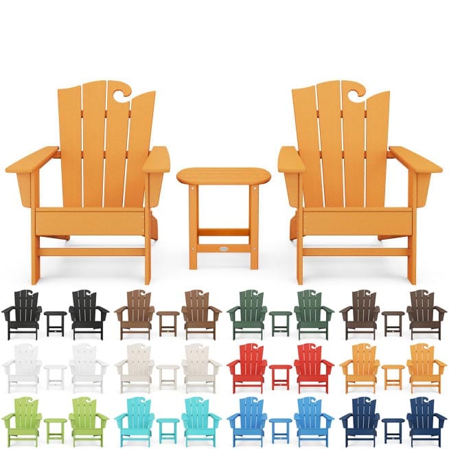 POLYWOOD® Wave 3-Piece Adirondack Set with The Ocean Chair - PWS586-1 Adirondack Chair POLYWOOD®