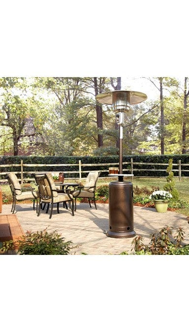 AZ Patio Heaters - 87" Tall Outdoor Patio Heater with Table - Hammered Bronze - HLDS01-CGT Patio Heaters AZ Patio Heaters