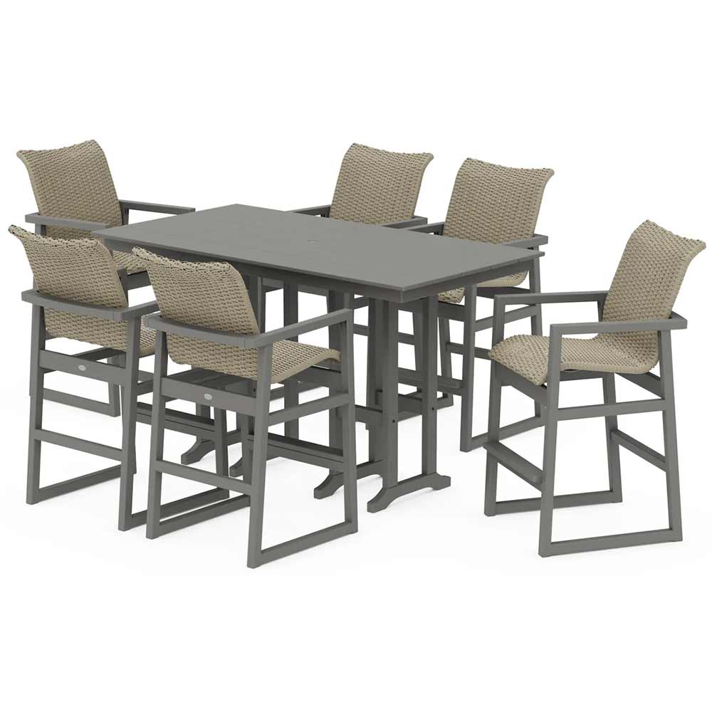 POLYWOOD® EDGE Woven Arm Chair 7-Piece Farmhouse Bar Set - PWS3333-1