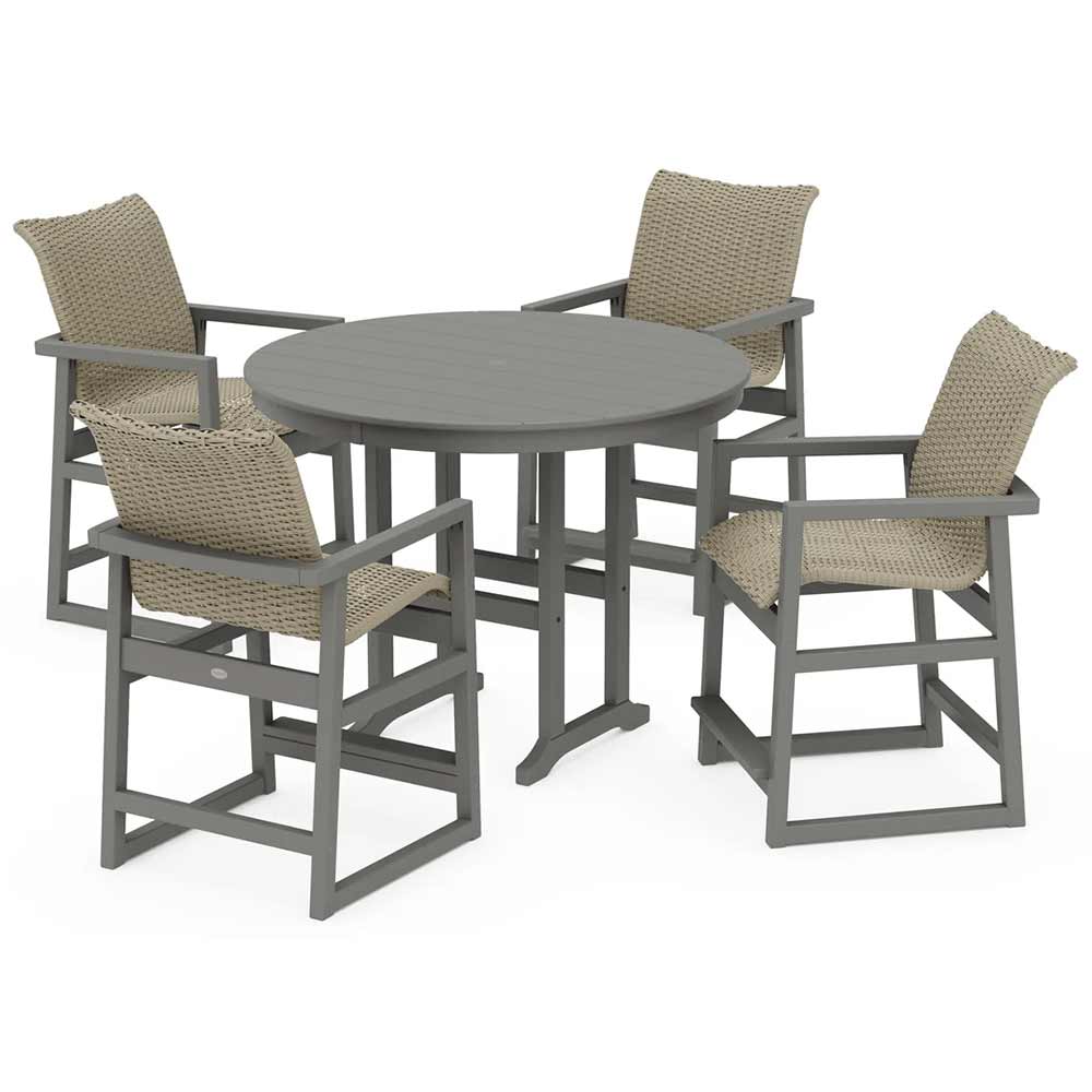 POLYWOOD® EDGE Woven 5-Piece Round Farmhouse Counter Set - PWS3335-1