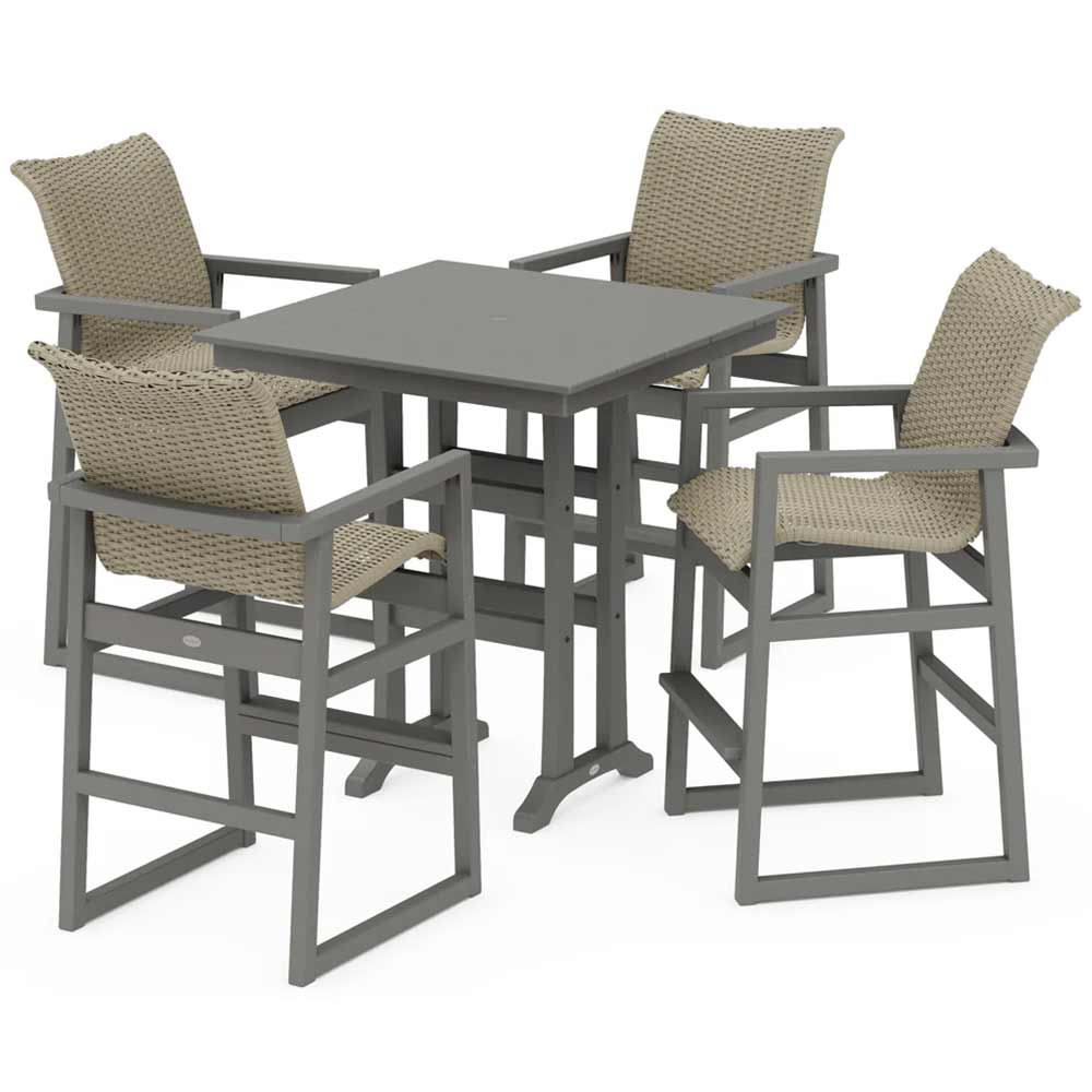 POLYWOOD® EDGE Woven 5-Piece Farmhouse Bar Set with Trestle Legs - PWS2897-1