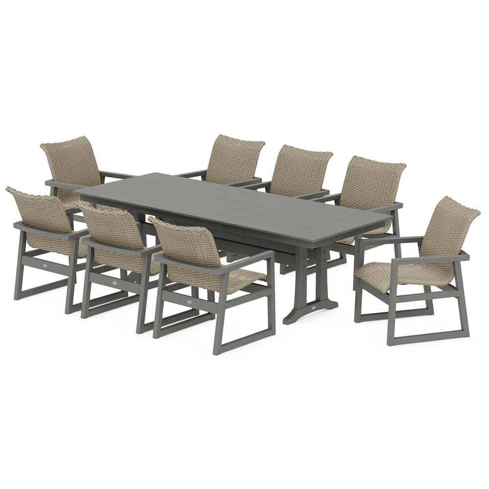 POLYWOOD® EDGE Woven 9-Piece Farmhouse Dining Set with Trestle Legs - PWS2876-1