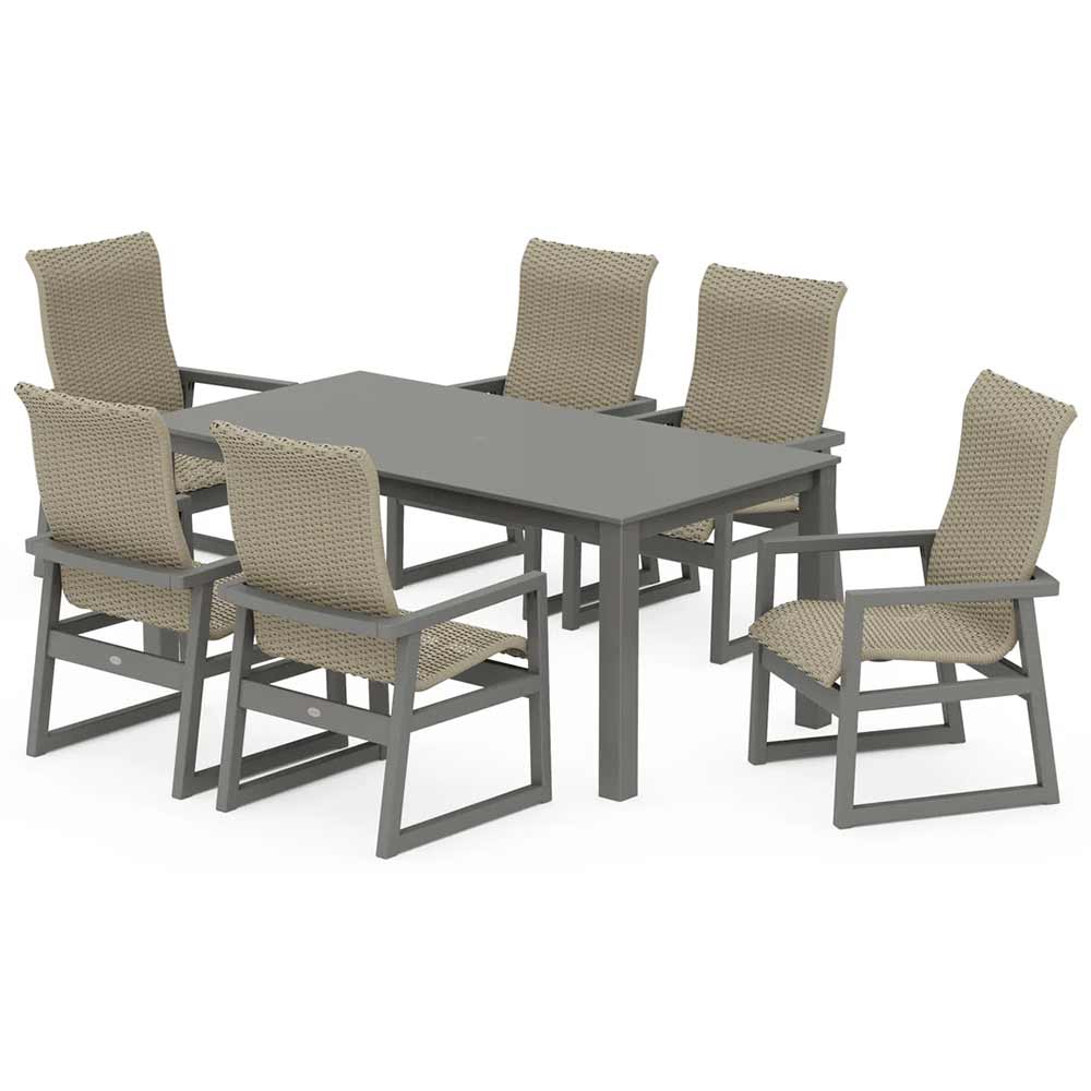 POLYWOOD® EDGE Woven Highback Arm Chair 7-Piece Parsons Dining Set - PWS2898-1