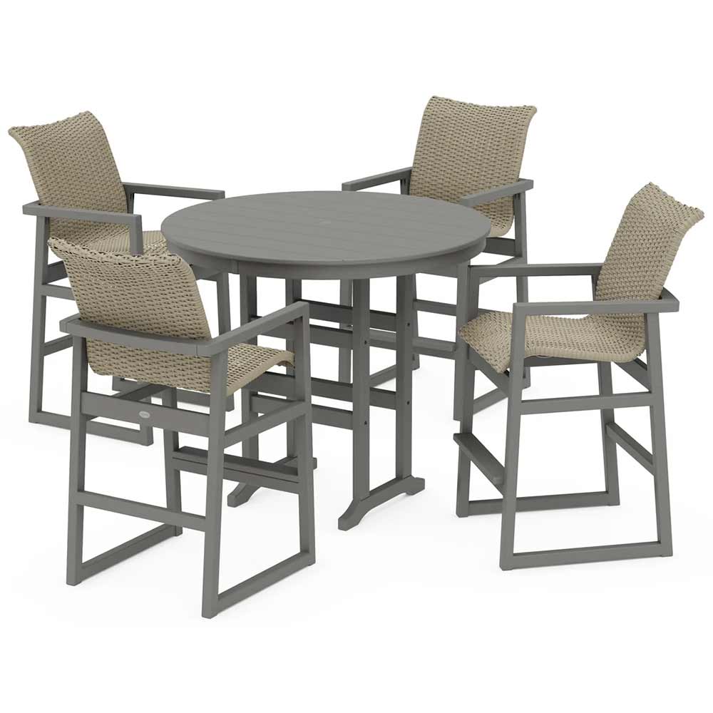POLYWOOD® EDGE Woven 5-Piece Round Farmhouse Bar Set - PWS3334-1