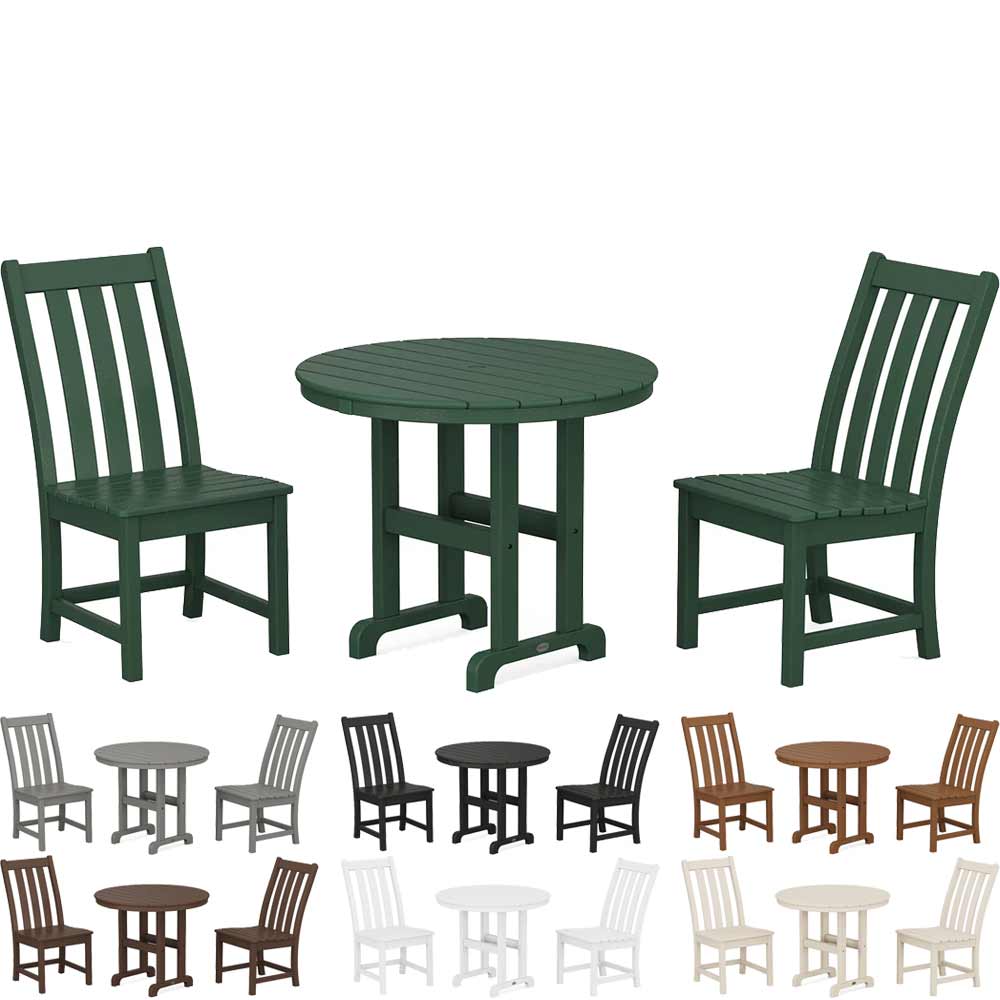 POLYWOOD® Vineyard Side Chair 3-Piece Round Dining Set - PWS1350-1 Patio Set POLYWOOD®