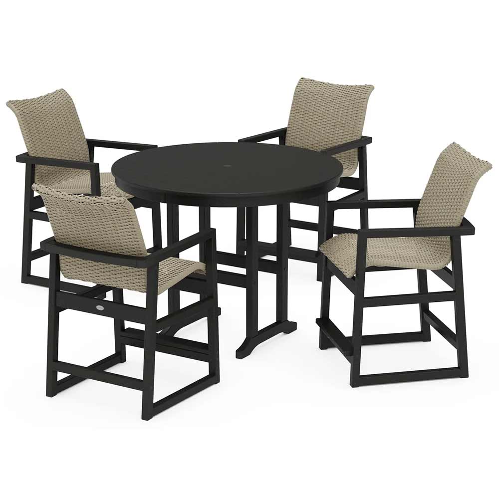 POLYWOOD® EDGE Woven 5-Piece Round Farmhouse Counter Set - PWS3335-1