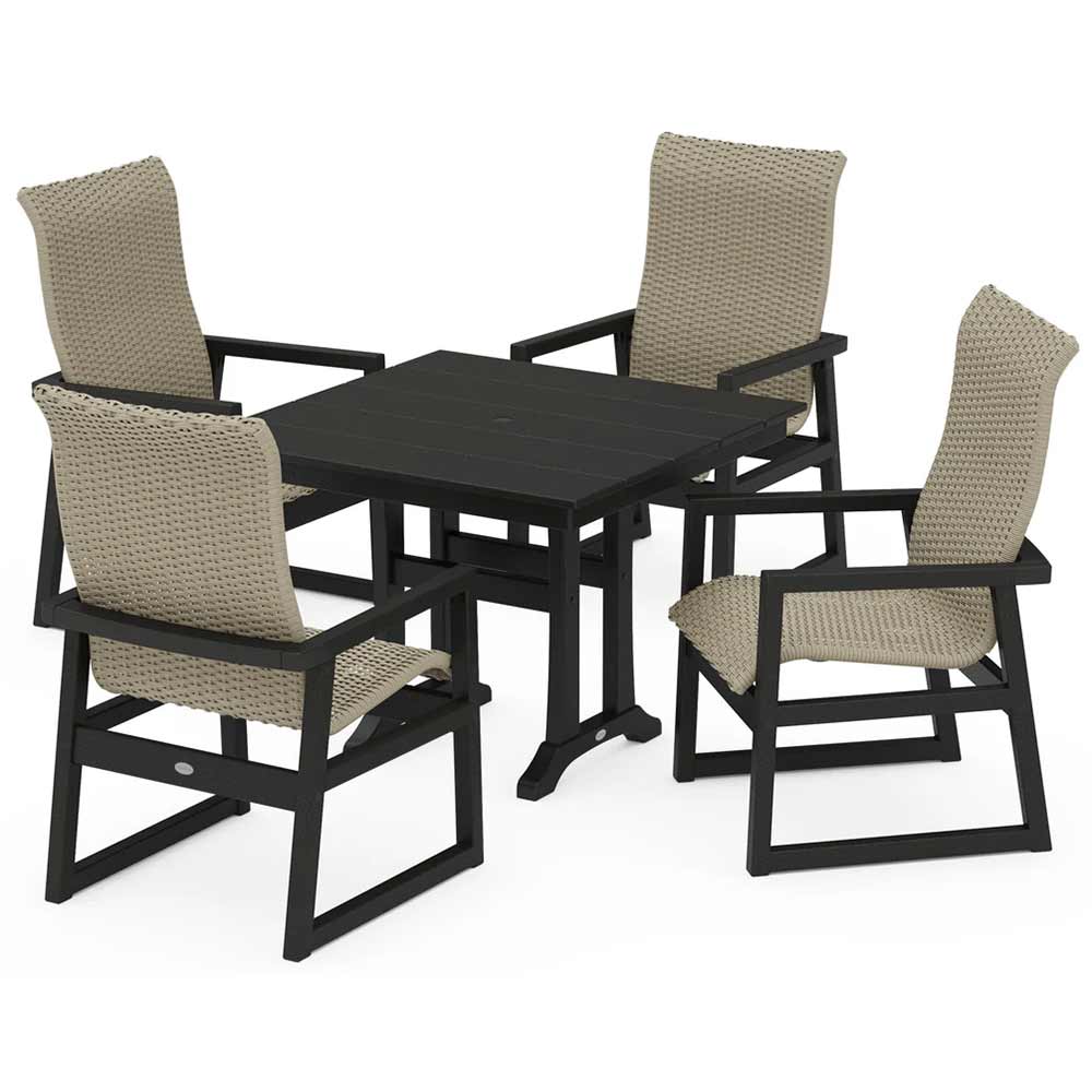 POLYWOOD® EDGE Woven Highback 5-Piece Farmhouse Dining Set with Trestle Legs - PWS2888-1