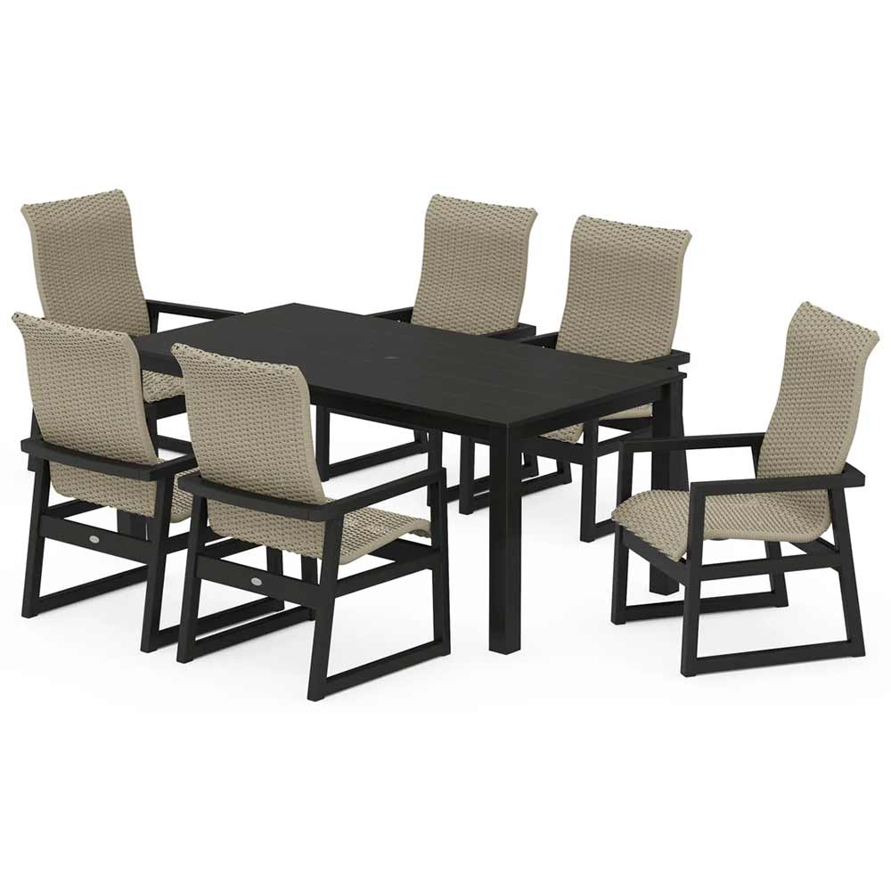 POLYWOOD® EDGE Woven Highback Arm Chair 7-Piece Parsons Dining Set - PWS2898-1