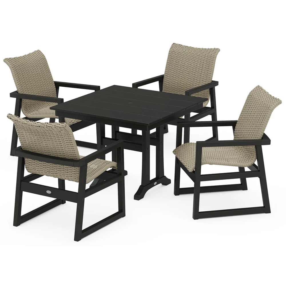 POLYWOOD® EDGE Woven 5-Piece Farmhouse Dining Set with Trestle Legs - PWS2885-1