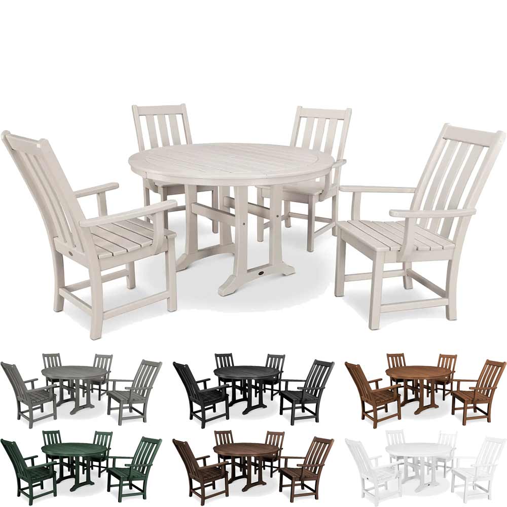 POLYWOOD® Vineyard 5-Piece Round Dining Set with Trestle Legs - PWS347-1 Dining Set POLYWOOD®