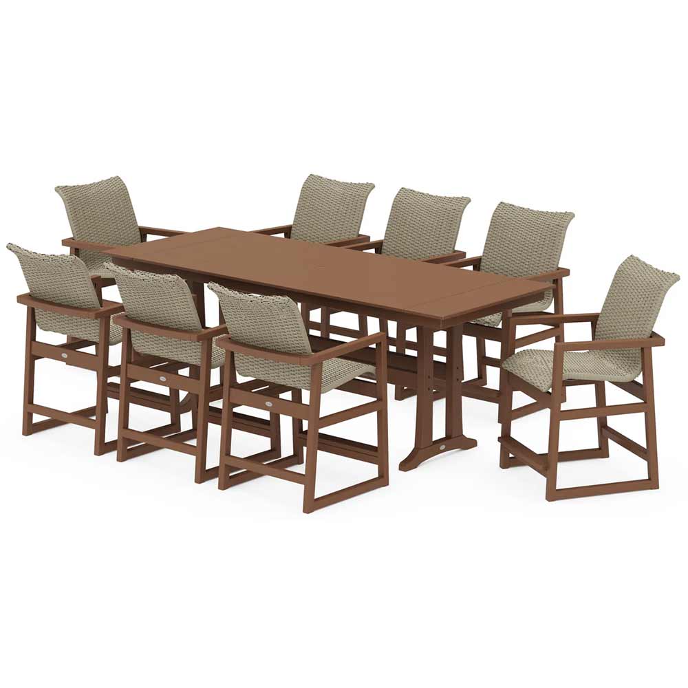 POLYWOOD® EDGE Woven 9-Piece Farmhouse Counter Set with Trestle Legs - PWS2902-1