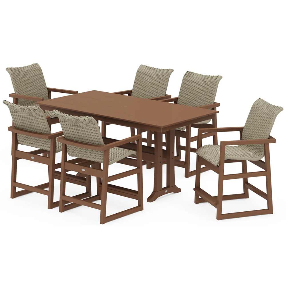POLYWOOD® EDGE Woven Arm Chair 7-Piece Farmhouse Counter Set with Trestle Legs - PWS2905-1