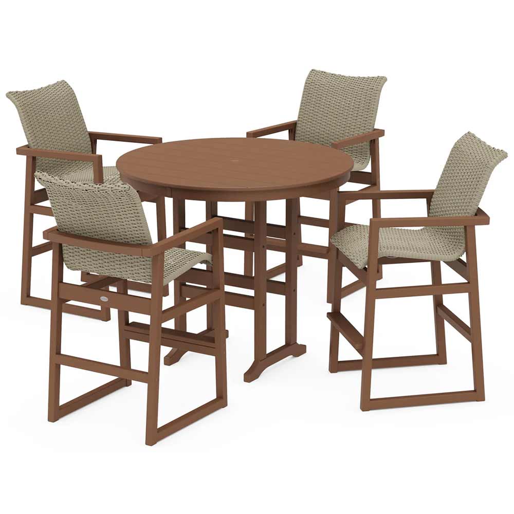 POLYWOOD® EDGE Woven 5-Piece Round Farmhouse Bar Set - PWS3334-1