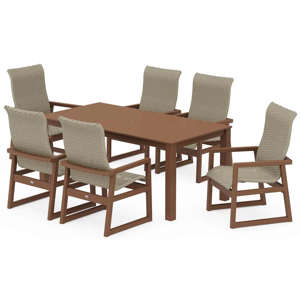 POLYWOOD® EDGE Woven Highback Arm Chair 7-Piece Parsons Dining Set - PWS2898-1