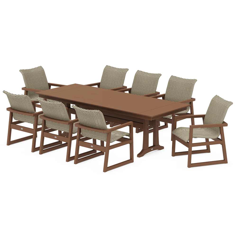 POLYWOOD® EDGE Woven 9-Piece Farmhouse Dining Set with Trestle Legs - PWS2876-1