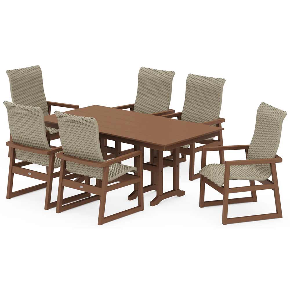 POLYWOOD® EDGE Woven Highback Arm Chair 7-Piece Farmhouse Dining Set - PWS3485-1