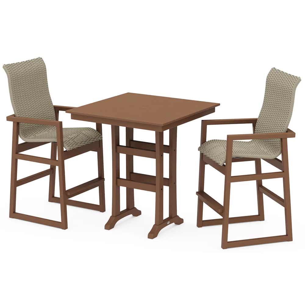 POLYWOOD® EDGE Woven Highback 3-Piece Farmhouse Bar Set with Trestle Legs - PWS2920-1