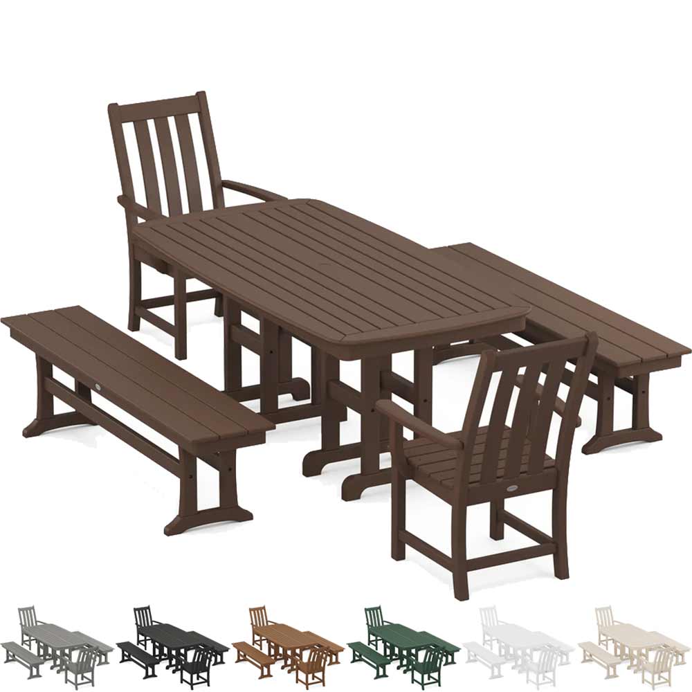 POLYWOOD® Vineyard 5-Piece Dining Set with Benches - PWS1283-1 Dining Set POLYWOOD®