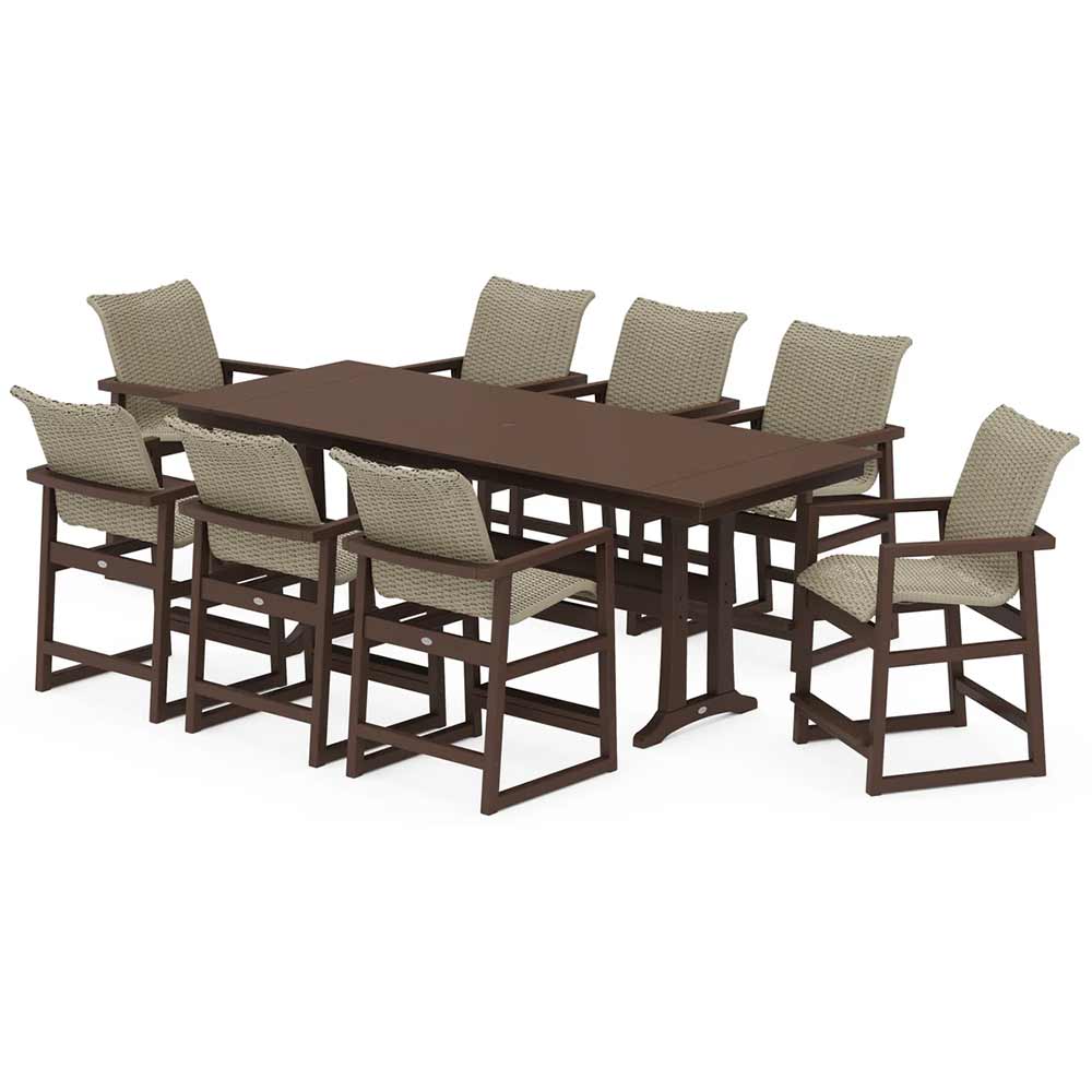POLYWOOD® EDGE Woven 9-Piece Farmhouse Counter Set with Trestle Legs - PWS2902-1
