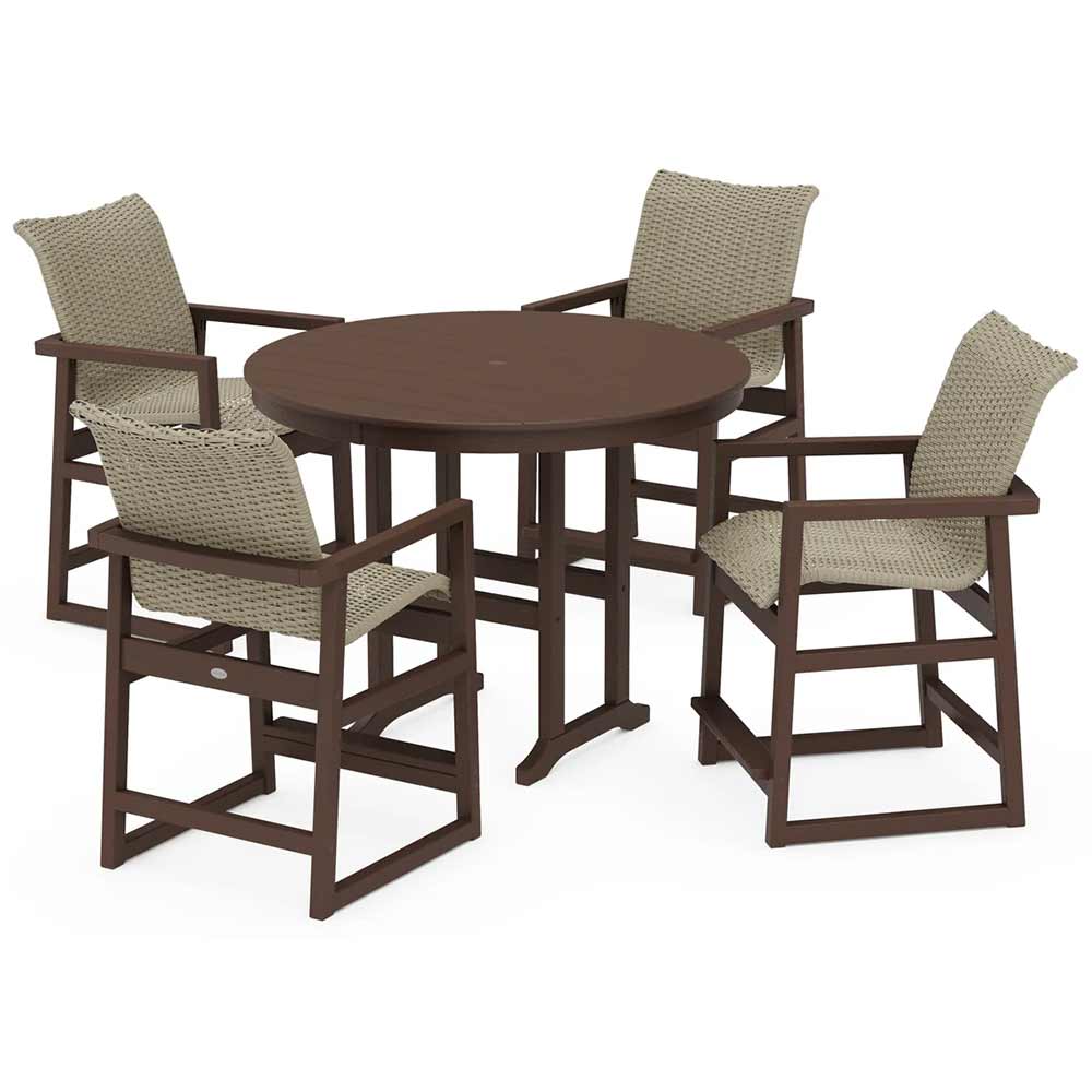 POLYWOOD® EDGE Woven 5-Piece Round Farmhouse Counter Set - PWS3335-1