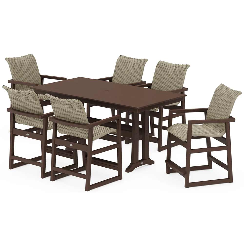 POLYWOOD® EDGE Woven Arm Chair 7-Piece Farmhouse Counter Set with Trestle Legs - PWS2905-1