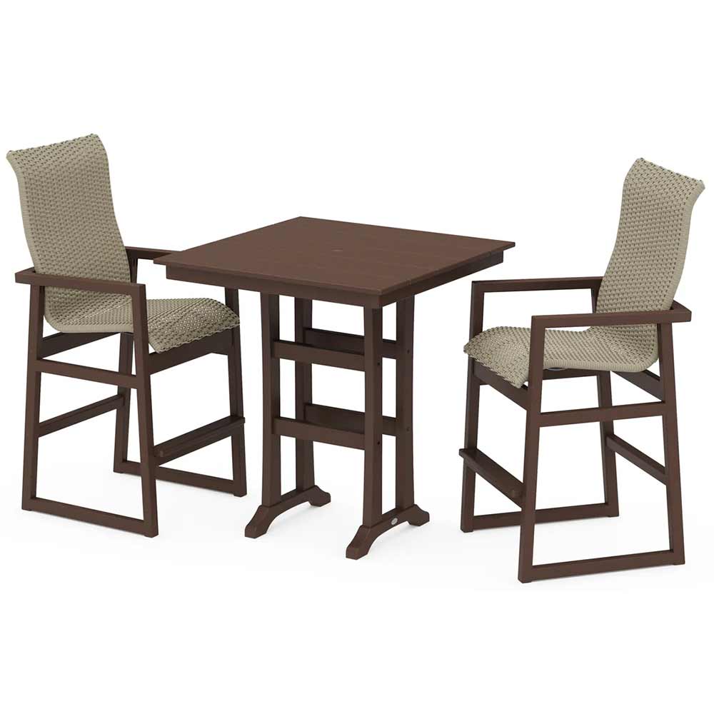 POLYWOOD® EDGE Woven Highback 3-Piece Farmhouse Bar Set with Trestle Legs - PWS2920-1