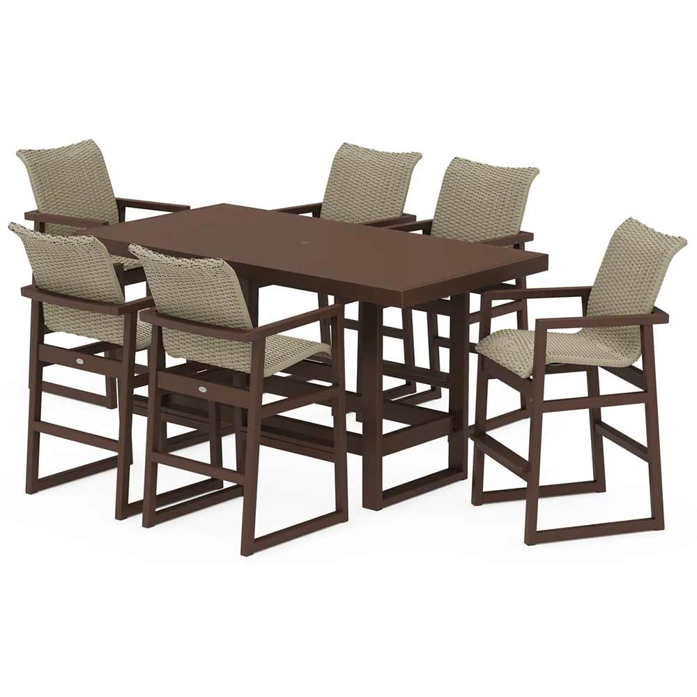 POLYWOOD® EDGE Woven Arm Chair 7-Piece Bar Set - PWS2894-1