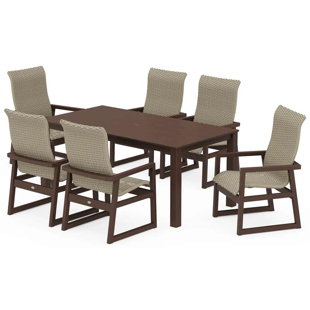 POLYWOOD® EDGE Woven Highback Arm Chair 7-Piece Parsons Dining Set - PWS2898-1