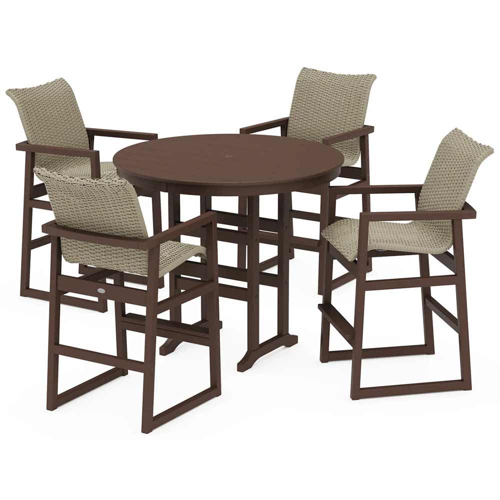 POLYWOOD® EDGE Woven 5-Piece Round Farmhouse Bar Set - PWS3334-1