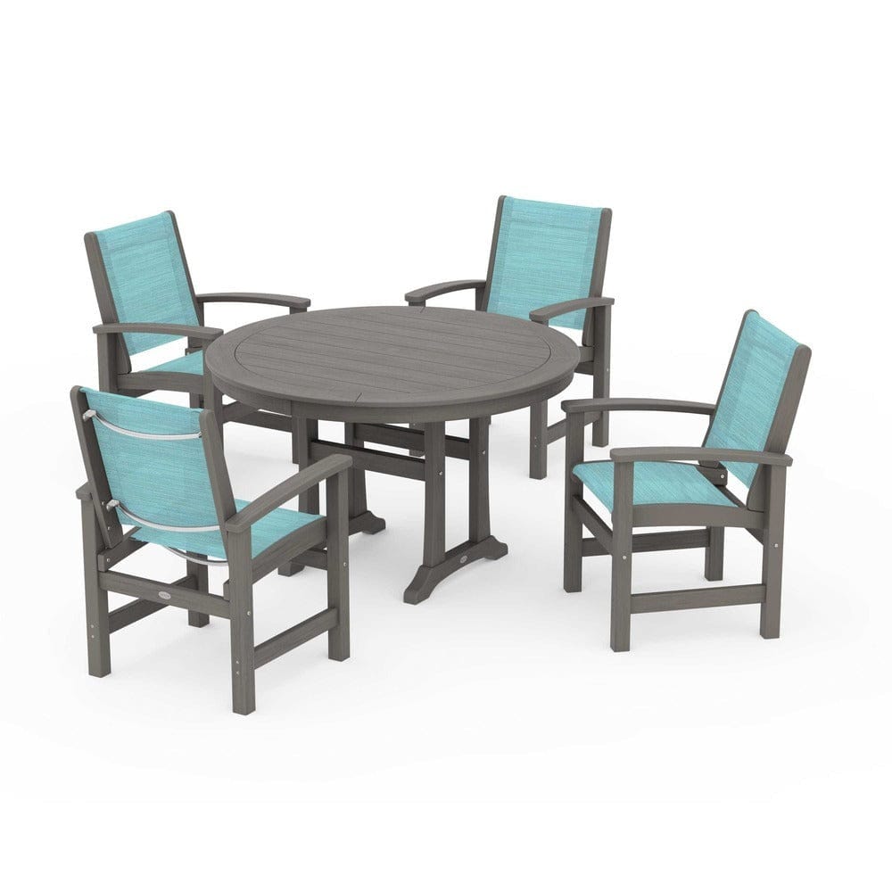 POLYWOOD® - Coastal 5-Piece Round Dining Set with Trestle Legs - PWS1119