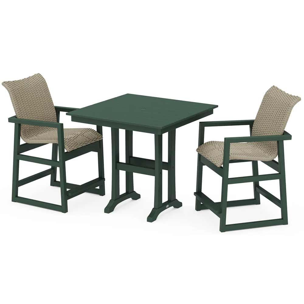 POLYWOOD® EDGE Woven 3-Piece Farmhouse Counter Set with Trestle Legs - PWS2910-1