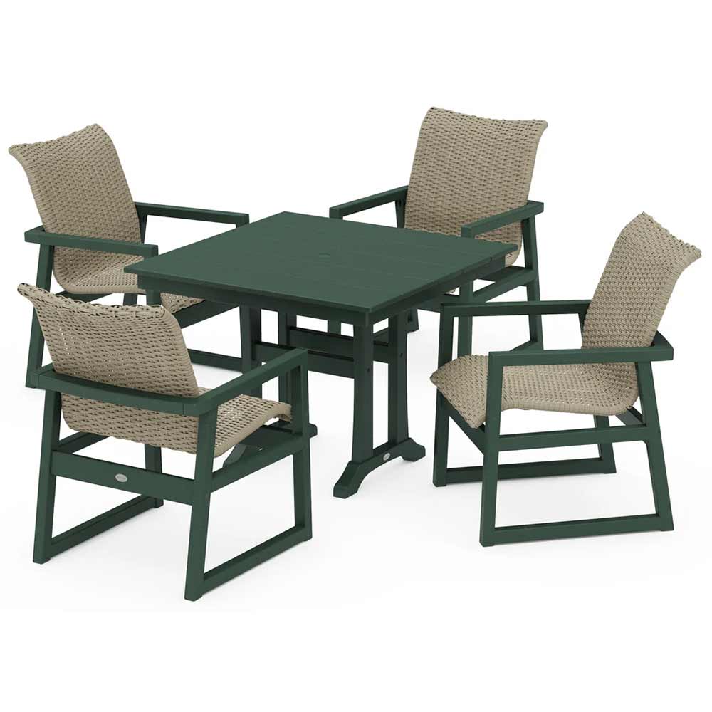 POLYWOOD® EDGE Woven 5-Piece Farmhouse Dining Set with Trestle Legs - PWS2885-1
