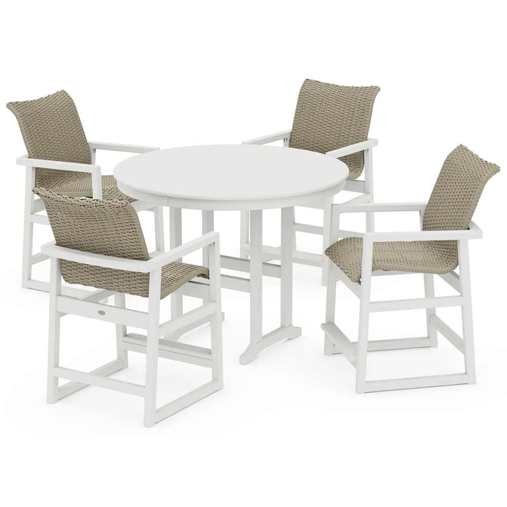 POLYWOOD® EDGE Woven 5-Piece Round Farmhouse Counter Set - PWS3335-1