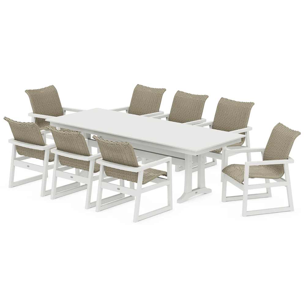 POLYWOOD® EDGE Woven 9-Piece Farmhouse Dining Set with Trestle Legs - PWS2876-1