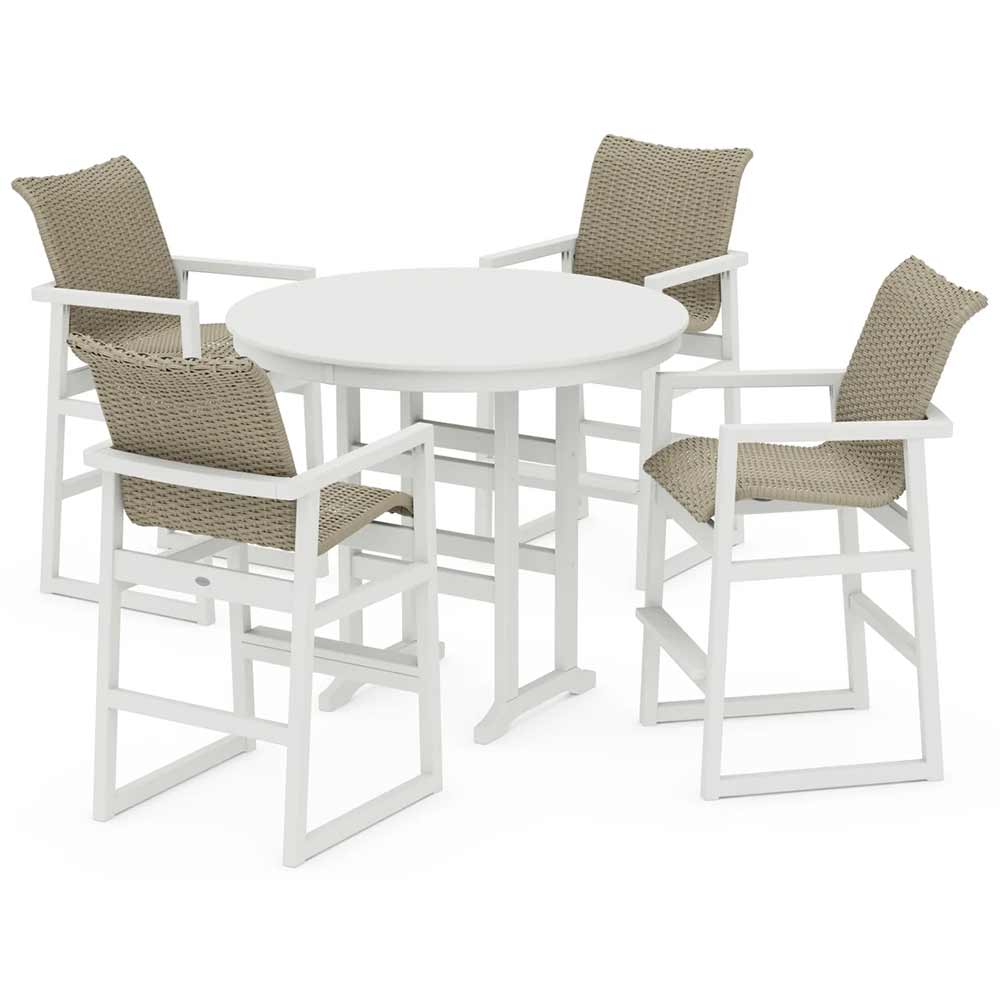 POLYWOOD® EDGE Woven 5-Piece Round Farmhouse Bar Set - PWS3334-1
