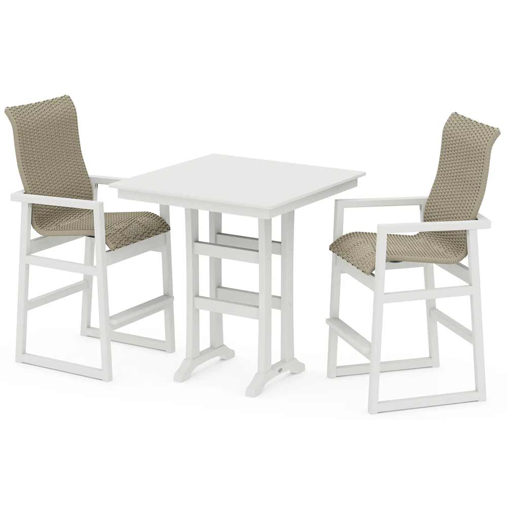 POLYWOOD® EDGE Woven Highback 3-Piece Farmhouse Bar Set with Trestle Legs - PWS2920-1