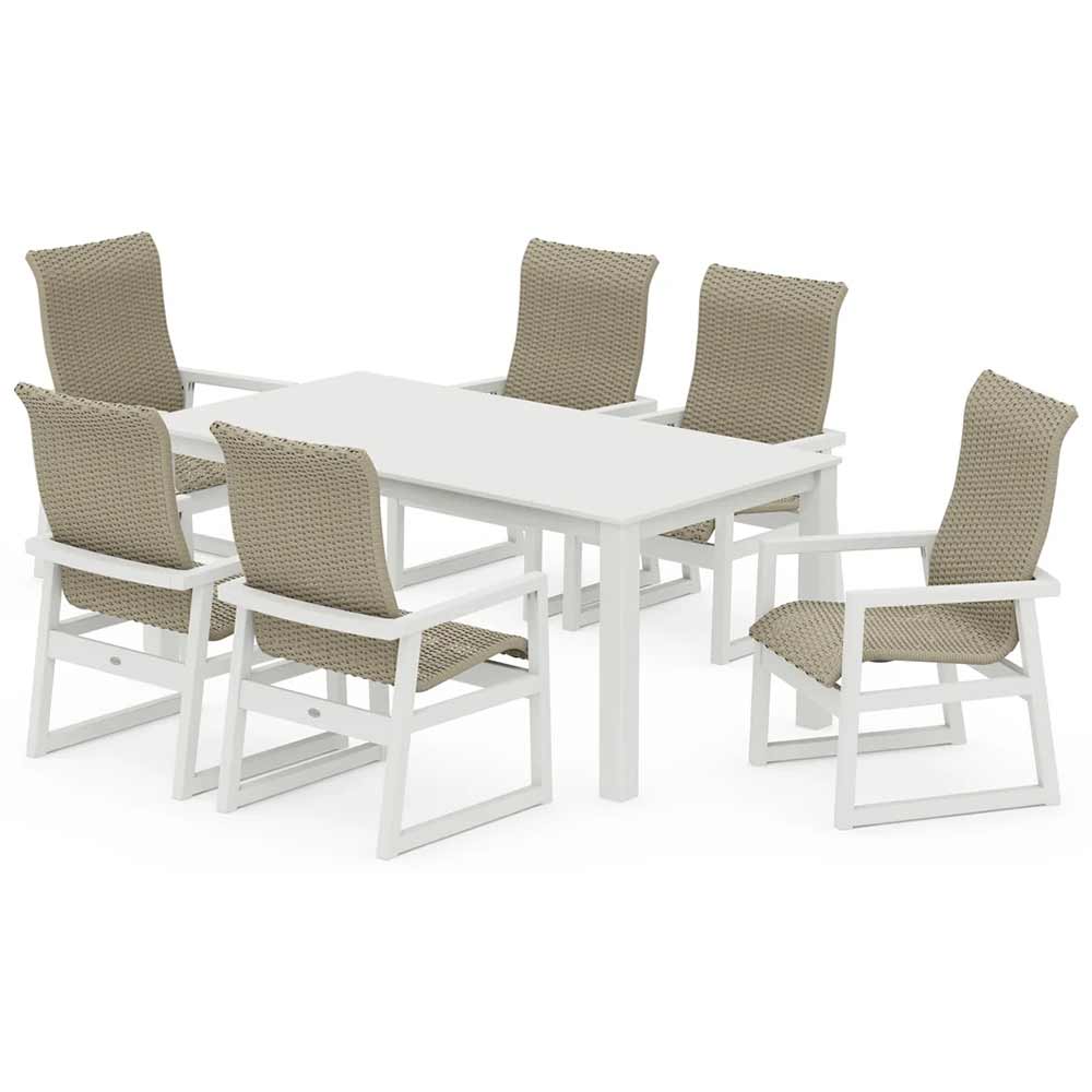 POLYWOOD® EDGE Woven Highback Arm Chair 7-Piece Parsons Dining Set - PWS2898-1