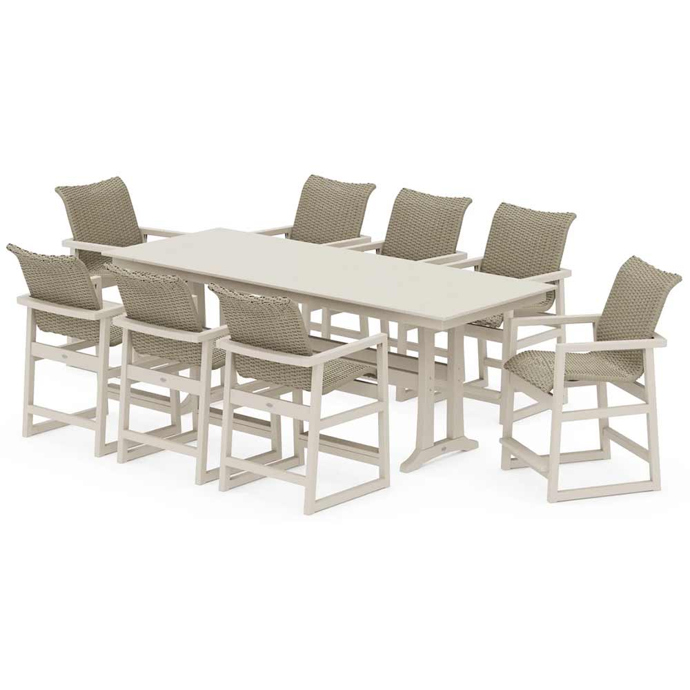 POLYWOOD® EDGE Woven 9-Piece Farmhouse Counter Set with Trestle Legs - PWS2902-1