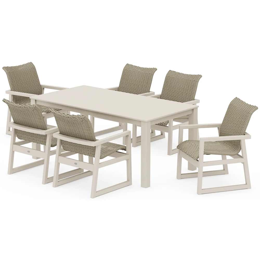POLYWOOD® EDGE Woven Arm Chair 7-Piece Parsons Dining Set - PWS2889-1