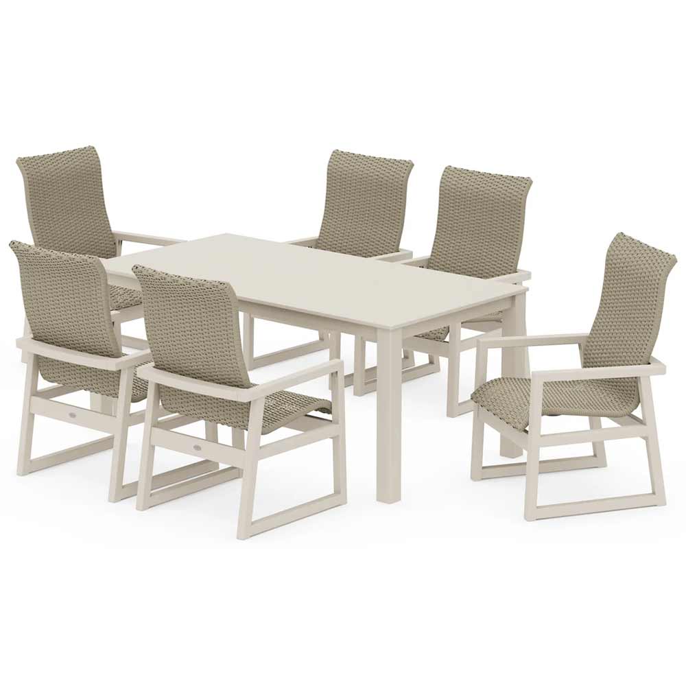 POLYWOOD® EDGE Woven Highback Arm Chair 7-Piece Parsons Dining Set - PWS2898-1