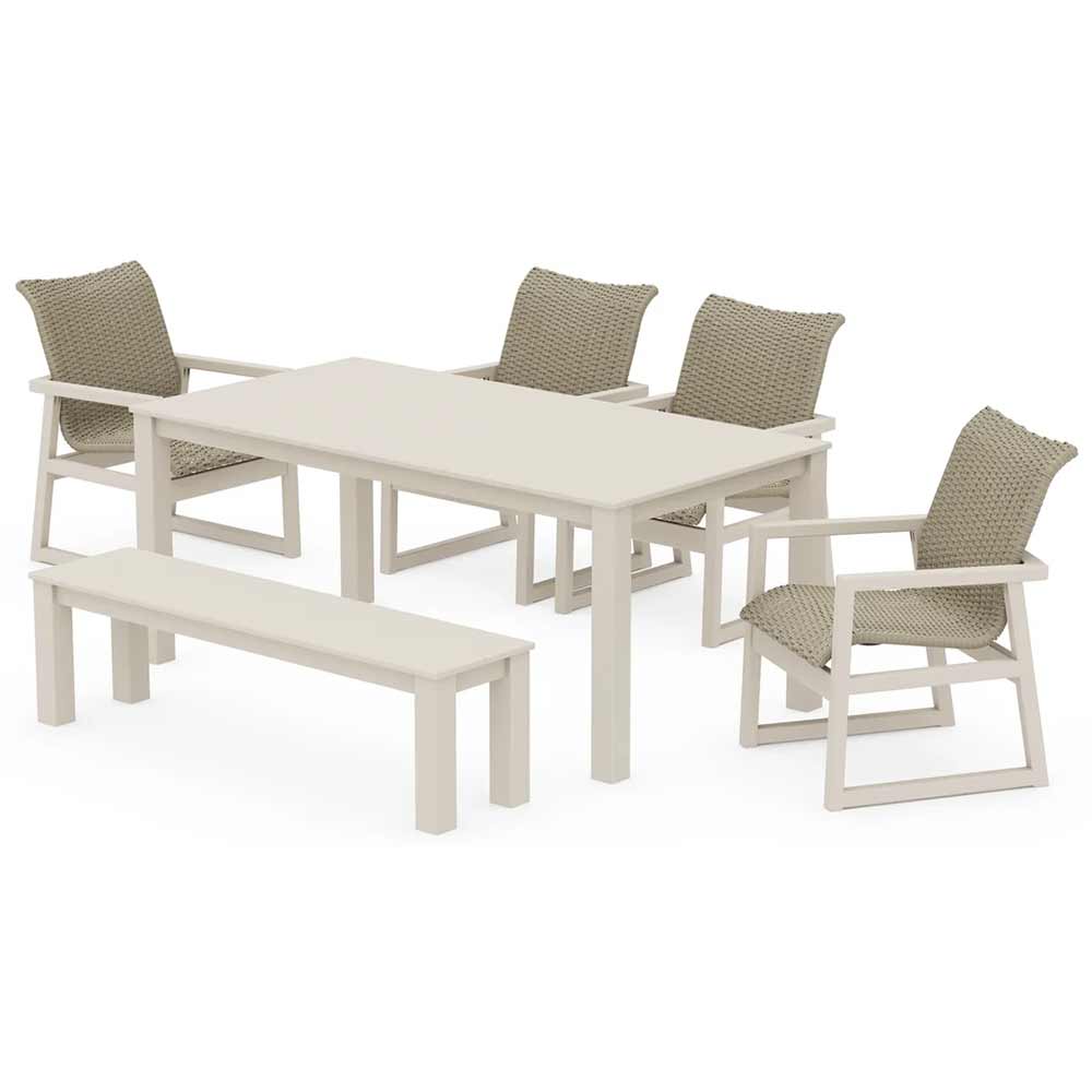 POLYWOOD® EDGE Woven 6-Piece Parsons Dining Set with Bench - PWS2890-1