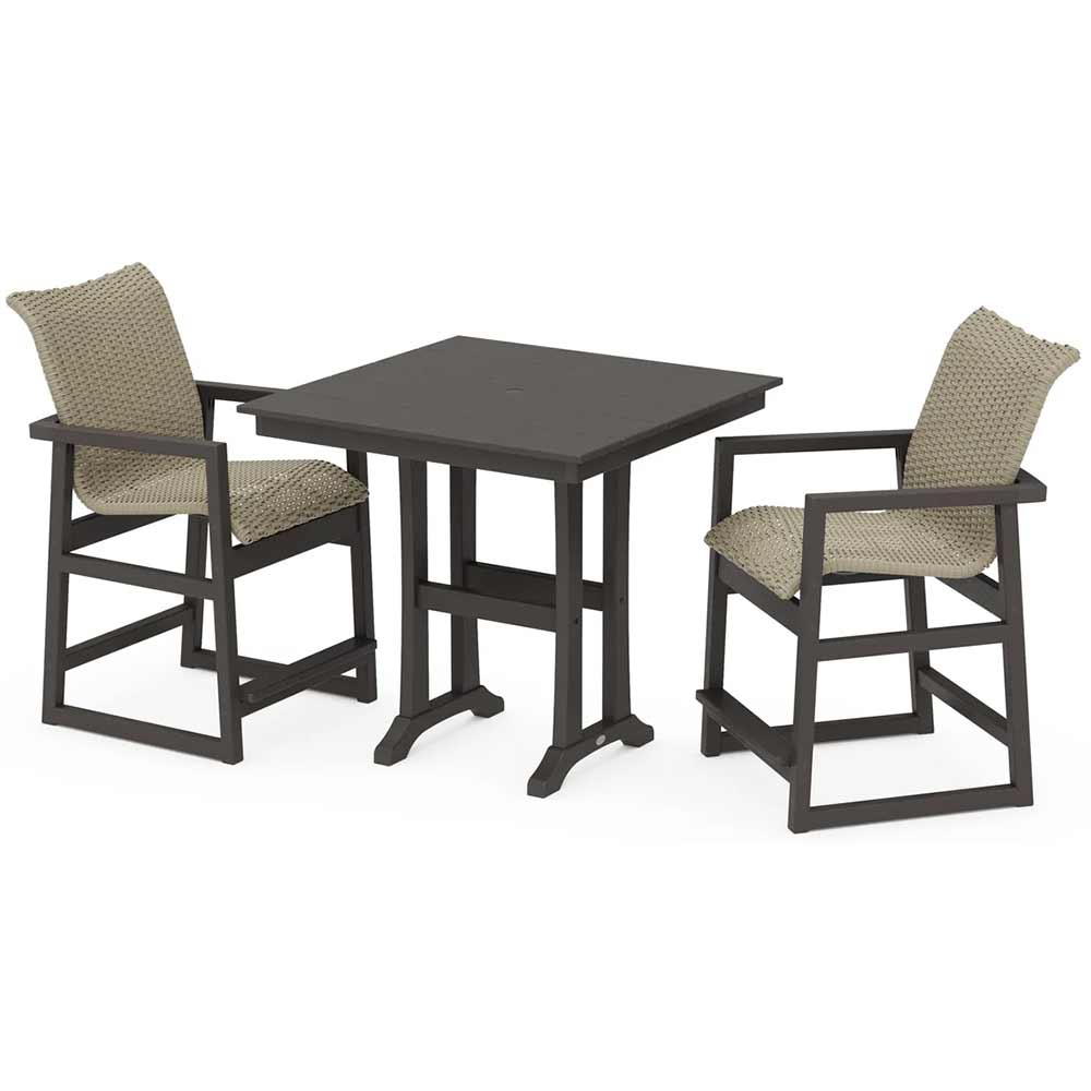 POLYWOOD® EDGE Woven 3-Piece Farmhouse Counter Set with Trestle Legs - PWS2910-1