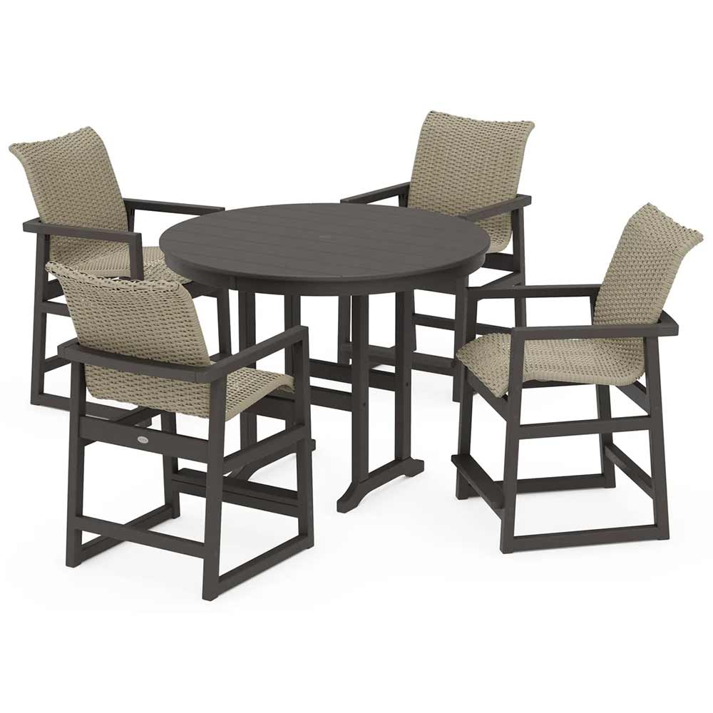 POLYWOOD® EDGE Woven 5-Piece Round Farmhouse Counter Set - PWS3335-1