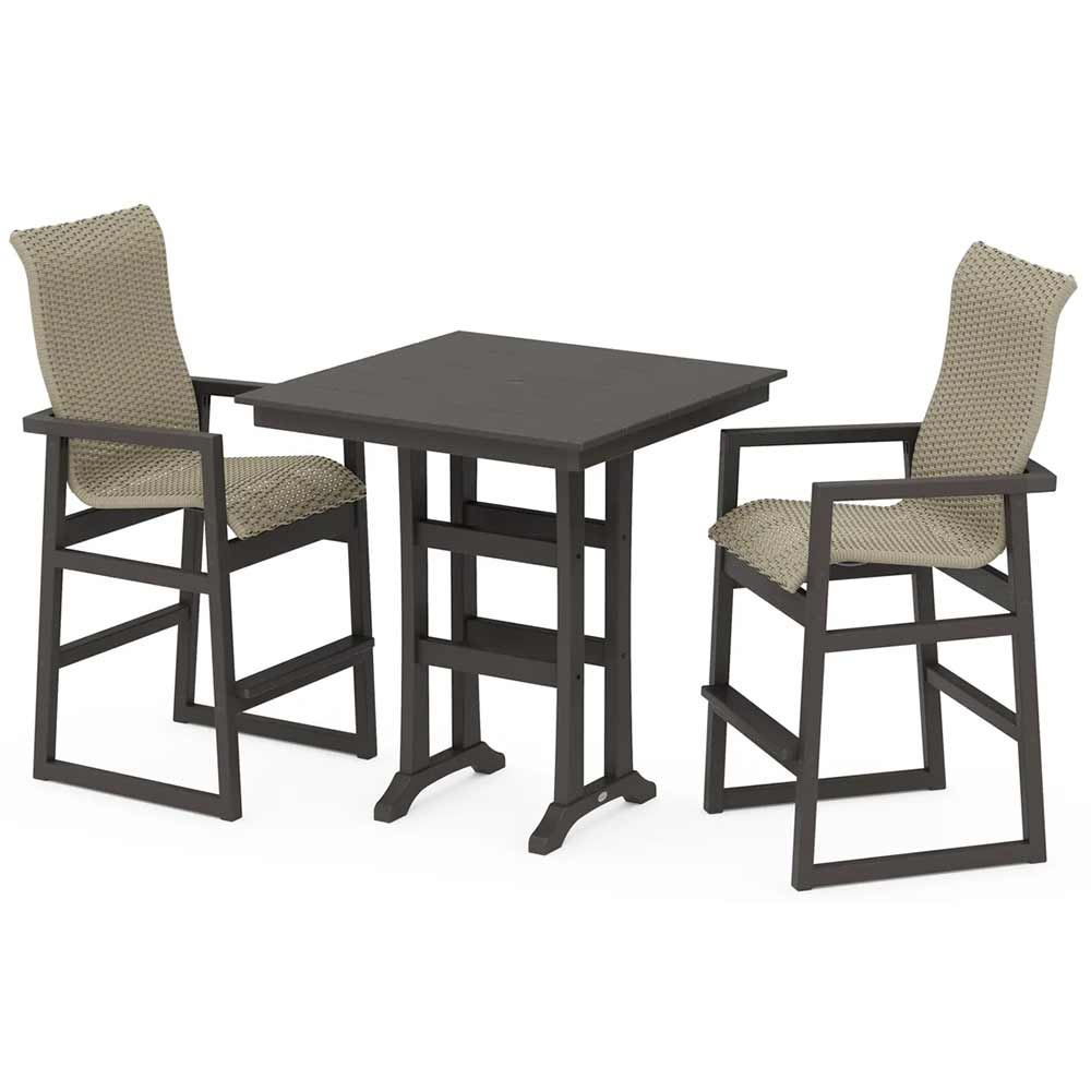 POLYWOOD® EDGE Woven Highback 3-Piece Farmhouse Bar Set with Trestle Legs - PWS2920-1