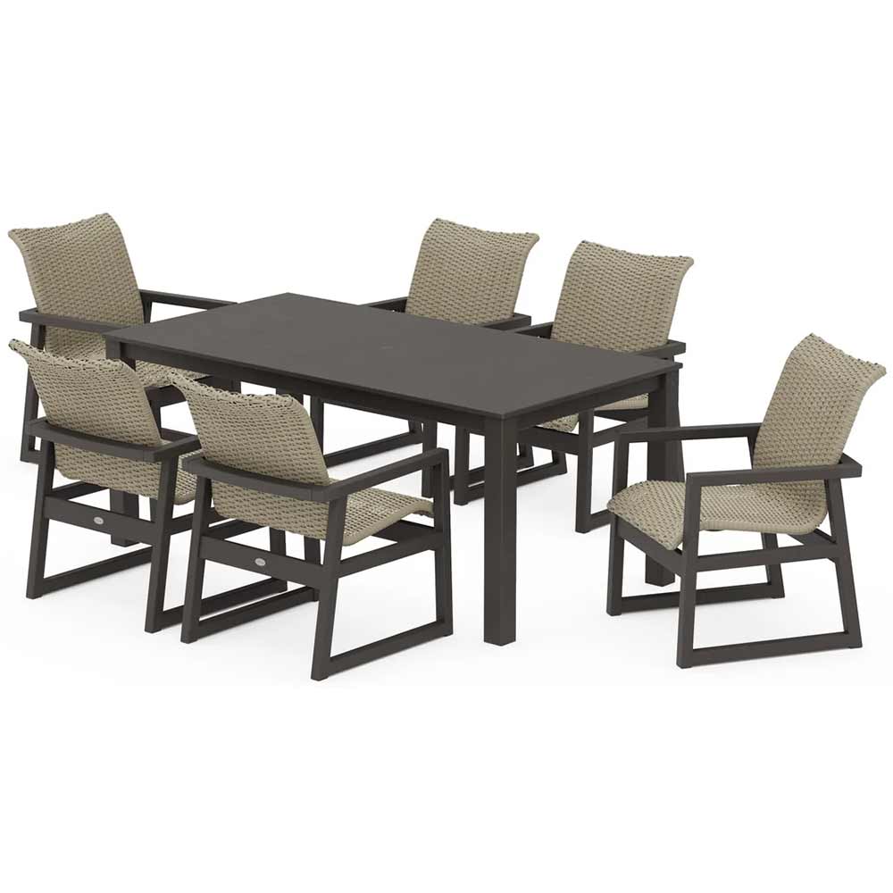 POLYWOOD® EDGE Woven Arm Chair 7-Piece Parsons Dining Set - PWS2889-1