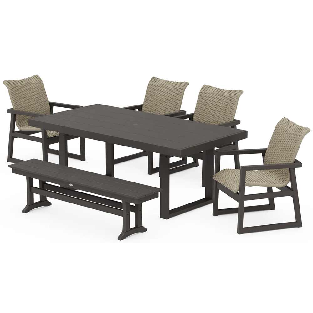 POLYWOOD® EDGE Woven 6-Piece Dining Set with Bench - PWS2881-1