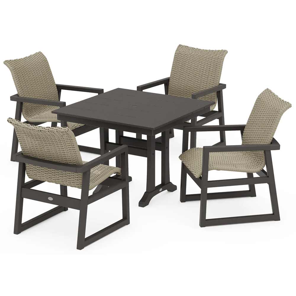 POLYWOOD® EDGE Woven 5-Piece Farmhouse Dining Set with Trestle Legs - PWS2885-1