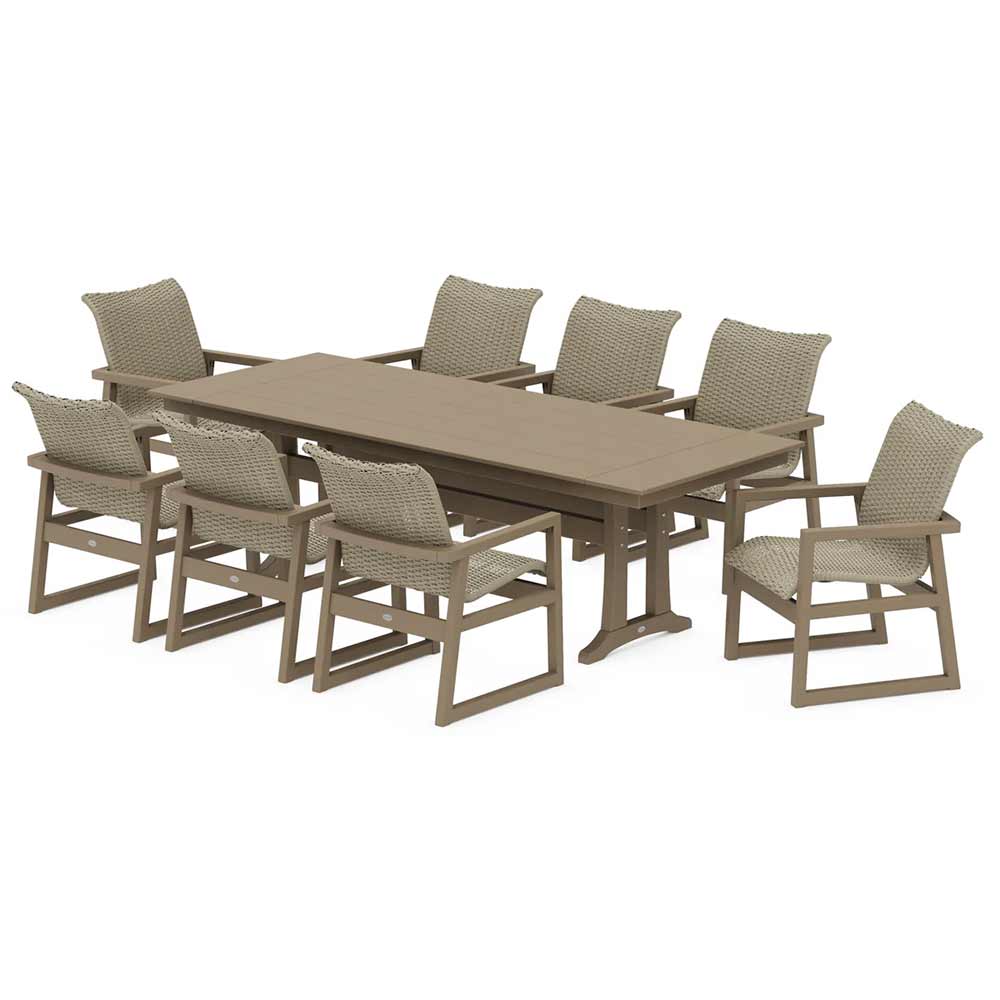 POLYWOOD® EDGE Woven 9-Piece Farmhouse Dining Set with Trestle Legs - PWS2876-1